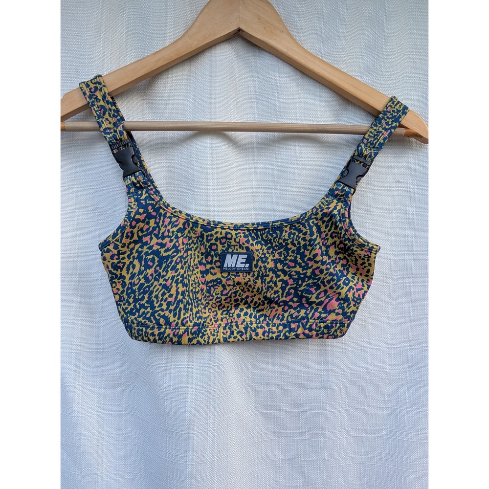 Melody Ehsani Streetwear Buckle Crop Top S Festival Rave Neon Cheetah Sports Bra